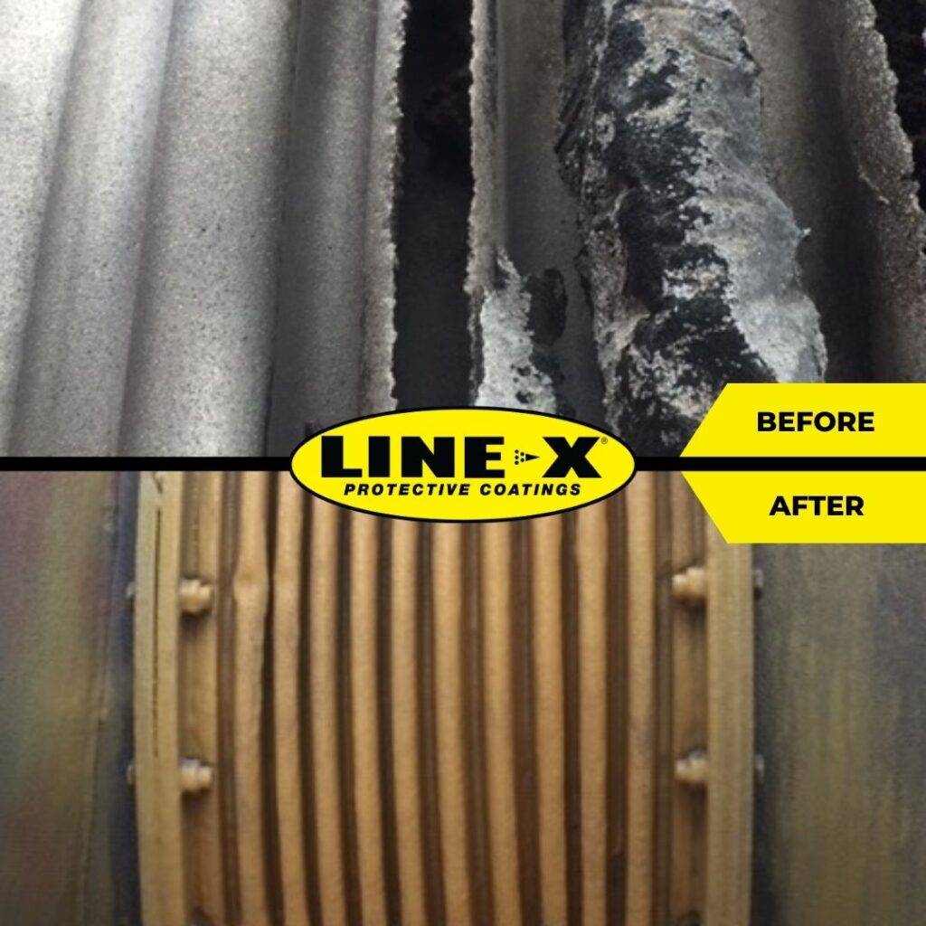 Gas pipe bellow: before and after LINE-X application